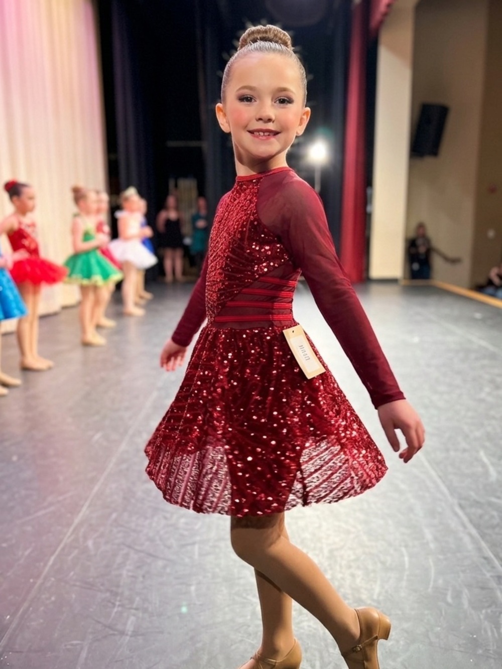 Red Sequin Long-Sleeve Dress